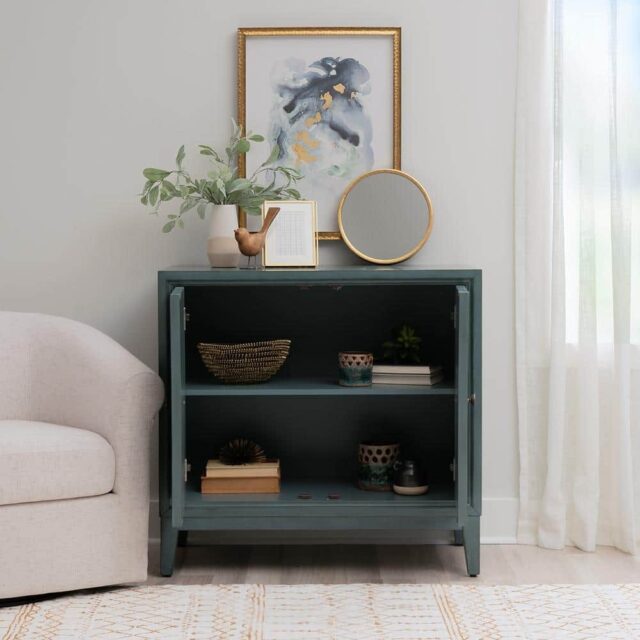 Jace Diamond 35 in. H x 36.5 in. W x 18 in. D Blue Wood Accent Storage Cabinet
