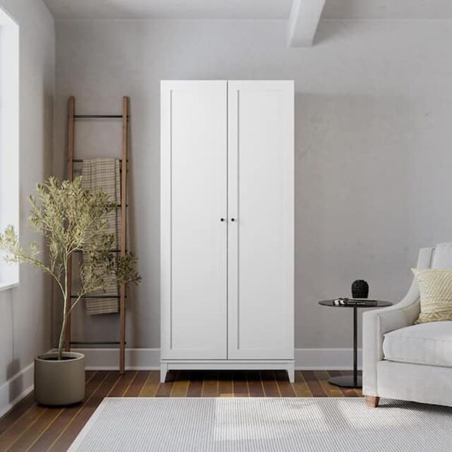 Yaletown White 72 in. Accent Cabinet Office Storage Cabinet with 5 Shelves and Solid Wood Legs