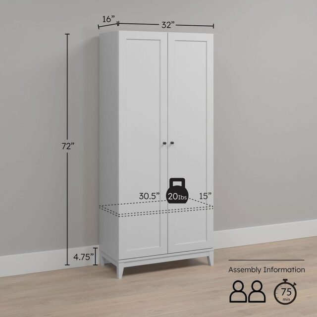 Yaletown White 72 in. Accent Cabinet Office Storage Cabinet with 5 Shelves and Solid Wood Legs